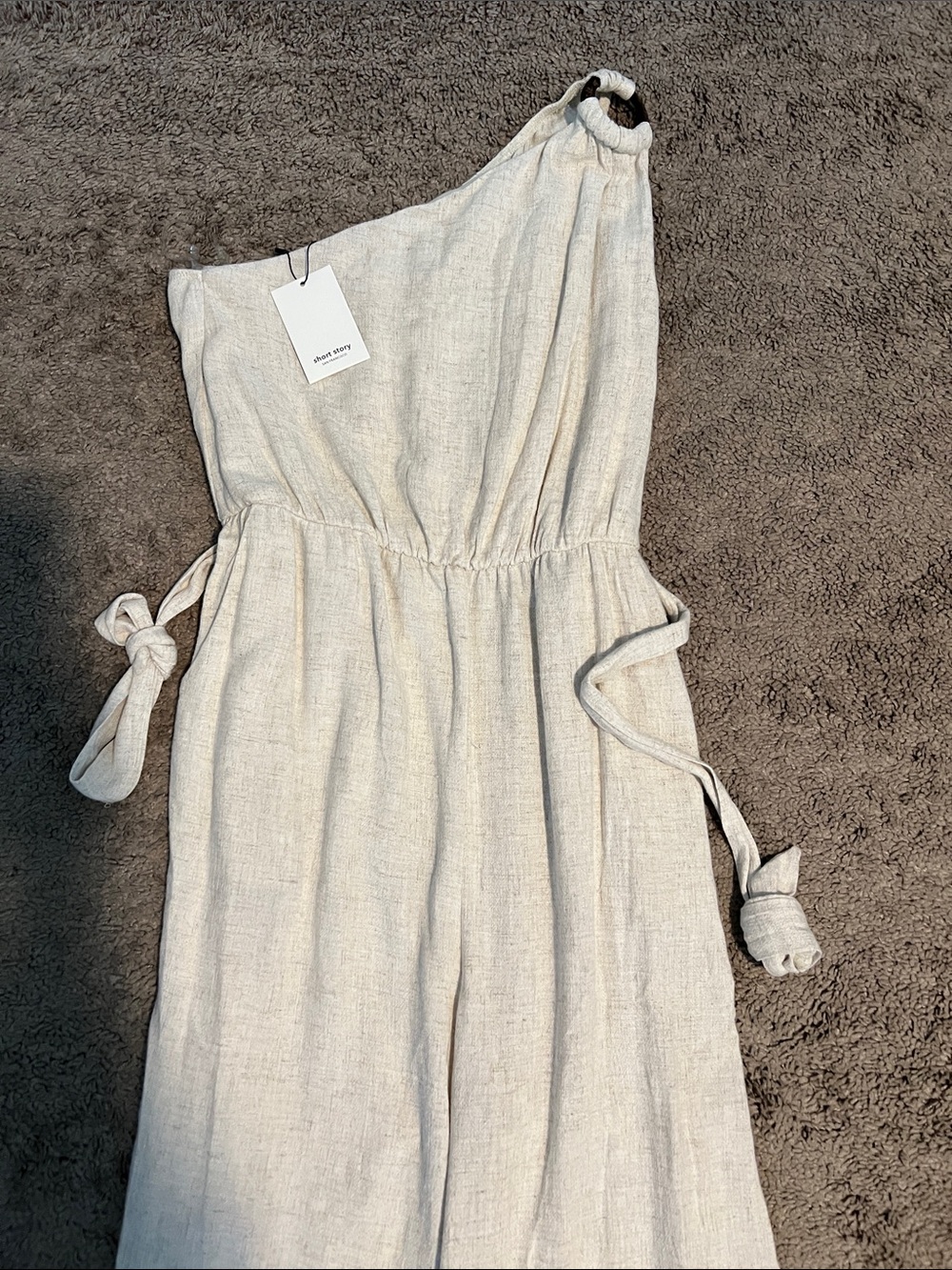 One-Shoulder Cream Linen Jumpsuit with pockets